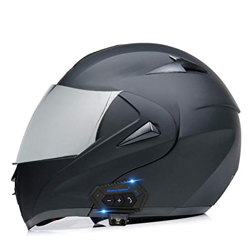 Bluetooth Integrated Motorcycle Helmets,Full Face Flip up Dual Visors Modular Motorcross Helmets Built-in Speaker Headset Microphone for Automatic Answering DOT Certification