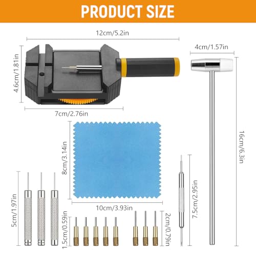 Image of Serplex Watch Link Repairing Removal Tool Set with Pin Remover, Spring Bar Tool, Hammer, Pin Punches & Replacement Pins, for Bracelet Adjustment & Replacement, Pin Remover for Sizing Strap