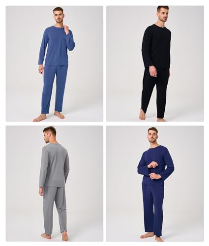 Image of BAMBOO COOL Mens Pajama Set Bamboo Viscose Soft Pijamas Sets for Men Long Sleeve Full Length Pants Pjs Sleepwear with Pockets
