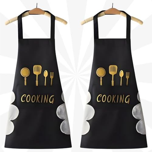 Image of VELVERI 1PACK Waterproof Kitchen Apron for Women and Men | Hand-Wiping Towel Panels with Large Front Pocket | Oil-Proof, Wear-Resistant Cooking Apron for Chefs, Bakers, Home Kitchen