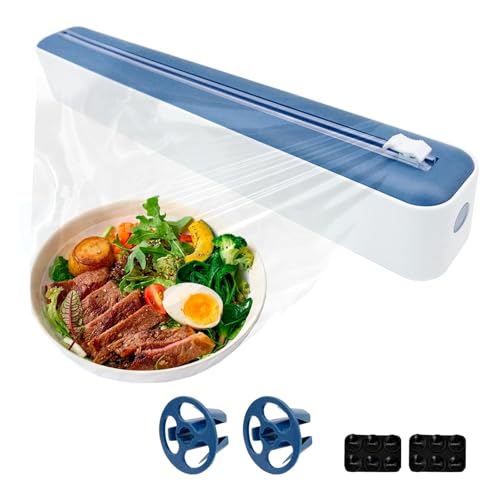 Frischhaltefolienspender Saugnapf Kunststoff Folienschneider mit Magnetisch Folienspender Frischhaltefolie Schneider für Küche Wohnküche Restaurant Blau