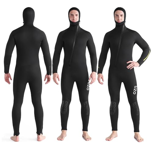 MIAOLLUN Combinaisons Humides 5 mm pour Hommes Femmes avec Capuche, Combinaison De Plongée Néoprène Ultra Extensible, Combinaison Intégrale avec Fermeture Éclair Avant, Tenue Bain Chaude,Men,XXL