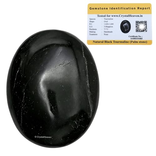 Image of Certified Natural Black Tourmaline Crystal Palm Pebbles Stones for Anxiety Stress Relief Massage - AAA Grade Original Healing Gemstone Agate Palm Stone for Yoga Meditation Spiritual Reiki Feng Shui