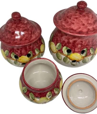 Hand-Painted Ceramic Garlic Keeper – Made in Italy – Lemon Design – Medium Breathable Garlic Storage Jar with Lid – Dishwasher & Microwave Safe