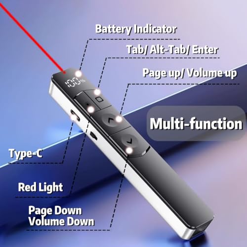 Aucuda Presentation Clicker with 2.4GHz USB Control - 100m Remote Presenter, Rechargeable PPT Pointer for Windows/Mac/Linux, Compatible with PowerPoint/Keynote/Google Slides(red). by Aucuda - Image 2