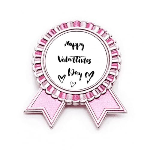 Broche cœur Happy Valentine rose : bijou en métal taille M avec citation gravée