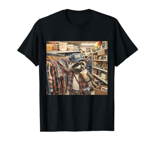 Funny Raccoon Drinking Iced Coffee Funny Animal Meme Raccoon T-Shirt