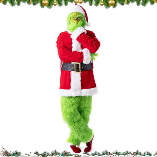 Putniu Grünes Kostüm für Erwachsene, Weihnachtsmann Costumes Monster-Kostüm, 7 Stück, Cosplay Party Faschingskostüme für Damen und Herren (XL)