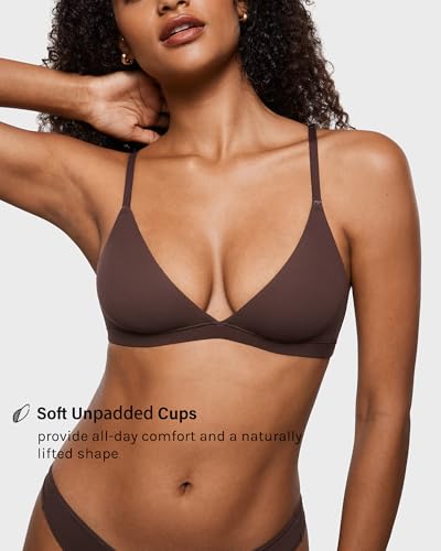 Image of INLYRIC Women's Inbarely Triangle Bralette Plunge Unlined Seamless Bra No Underwire Sexy Comfortable Everyday