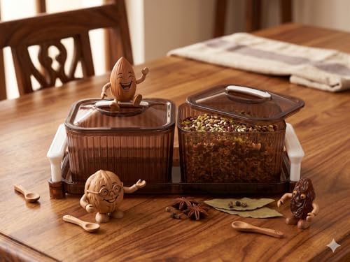 Image of Dry Fruit Container Serving Tray Set | 600 ML Each | Multipurpose Plastic Serving Set | Premium Design | BPA Free | Food Grade | Air-Tight Lid | Snack Organizer Tray | Multicolor