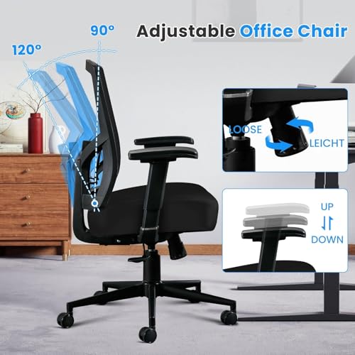 Big and Tall Office Chair 600lbs, Ergonomic Home Office Chair for Heavy People with 2D Adjustable Lumbar Support and High Back Heavy Duty Metal Base Mesh Chair(Black) image 8