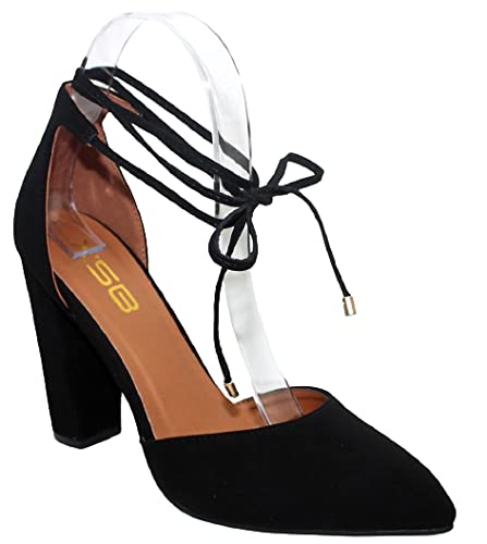 X2B Women's High Block Heels Pumps Pointed Closed Toe Ankle Strap Dress Shoes