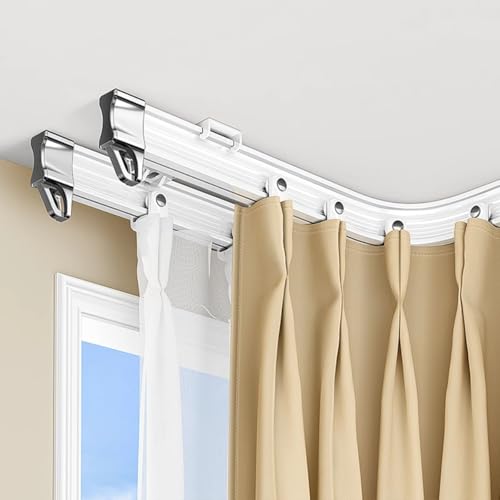 Riel de cortina flexible, doble riel de techo ajustable para ventanas de bahía, ideal para el hogar, la oficina