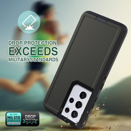 Image of Case for Galaxy S21 Ultra, Heavy-Duty Tough Rugged Shockproof Drop Protective Cover Cases for Samsung Galaxy S21 Ultra, Black