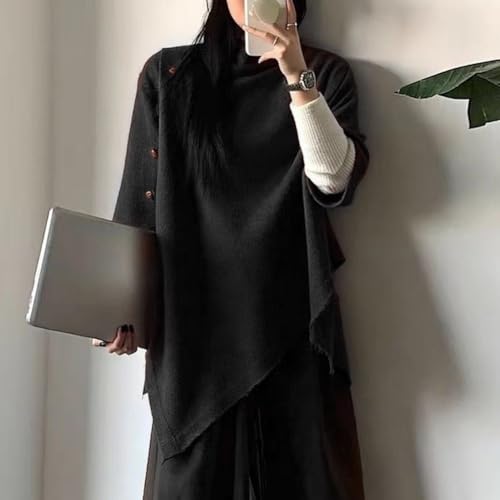 Chal cálido irregular para mujer con botón elegante, capa de punto para otoño e invierno 8