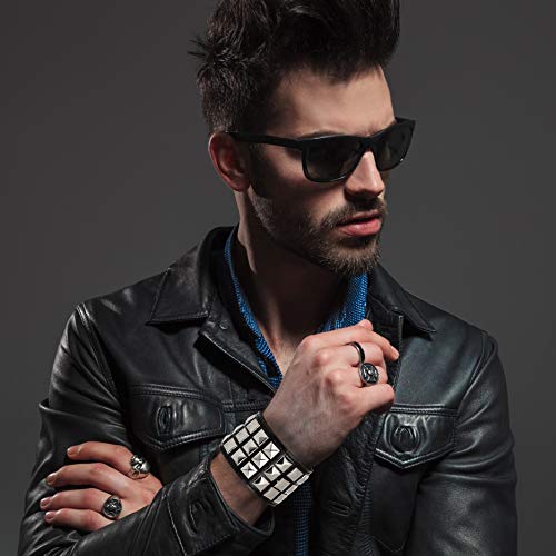Skeleteen Punk Leather Stud Bracelet - Leather Cuff Biker Bracelet With Studs For Men, Women And Kids #TOP2