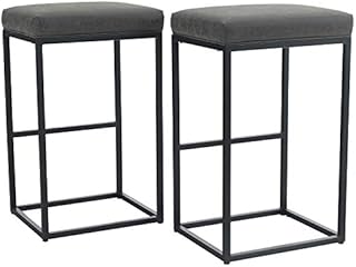 PHIVILLA 2 bar stools with footrest, kitchen chairs PU leather, backless stools, counter stools, bistro stools, for indoor outdoor dining room home bar coffee chairs, large