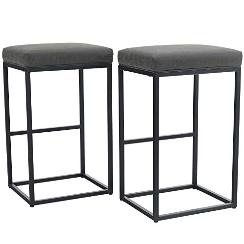 PHIVILLA 2 bancos de bar com apoio para os pés, cadeiras de cozinha em couro sintético, bancos sem encosto, bancos de balcão, bancos de bistrô, para interiores e exteriores, sala de jantar, casa, bar,