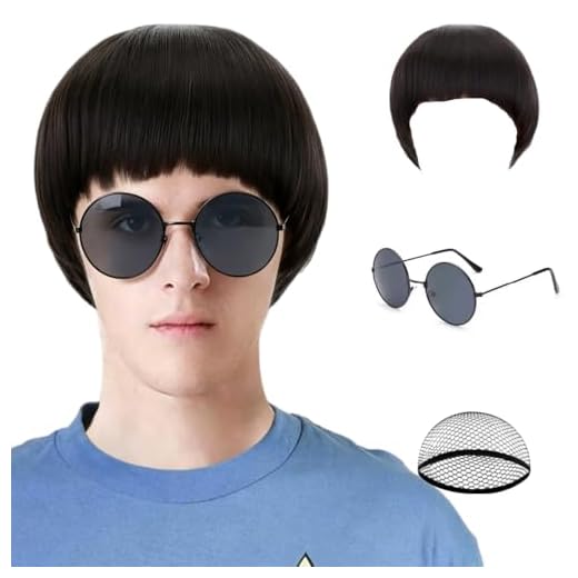 PARTY ZONE Short Black Cosplay Wig-1960s Men Synthetic Bowl Cut Mushroom Hair Anime Wigs for Movie Party Halloween Christmas Costume wig (Black)