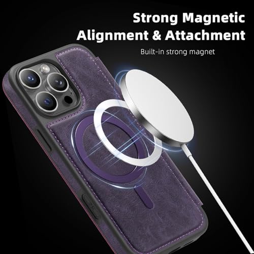 Étui portefeuille iPhone 13 Pro en cuir violet compatible MagSafe