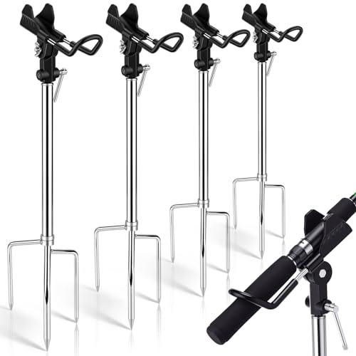 Lounsweer 4 Pcs Fishing Rod Holders 360 ° Adjustable Fishing Pole Holders Multifunctional Stainless Steel Ground Fish Rod Pole Brackets for Detachable Fish Equipment Lakes Rivers Gifts Men (Black)