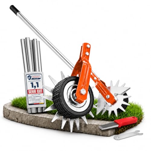 Image of GRÜNTHOR Lawn Edging Cutter - 4 Pieces Adjustable Stainless Steel Handle Ideal for Any Body Size,Improved Padded Handle, Well Balanced Wheels, with Blade