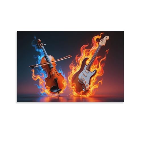 DFENILROP Guitarra y Violín Cuadro De Pared, Instrumento Musical Poster Obra Arte Colgado | Impresión Lienzo Murales, Hermosa Pintura Decoración Hogar Para Salón Pasillo Regalo 16x24inch(40x60cm)