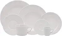 Serviço de Jantar Chá Café 42 peças em Porcelana. Modelo Redondo com Relevo Aspen. Branca com Relevo. Fabricado pela Schmidt.