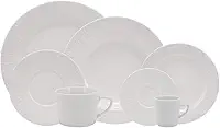 Serviço de Jantar Chá Café 42 peças em Porcelana. Modelo Redondo com Relevo Aspen. Branca com Relevo. Fabricado pela Schmidt.