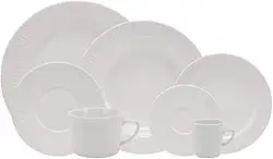 Serviço de Jantar Chá Café 42 peças em Porcelana. Modelo Redondo com Relevo Aspen. Branca com Relevo. Fabricado pela Schmidt.