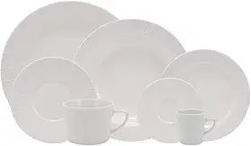 Serviço de Jantar Chá Café 42 peças em Porcelana. Modelo Redondo com Relevo Aspen. Branca com Relevo. Fabricado pela Schmidt.