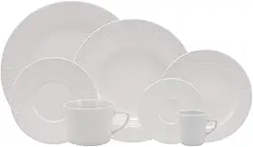 Serviço de Jantar Chá Café 42 peças em Porcelana. Modelo Redondo com Relevo Aspen. Branca com Relevo. Fabricado pela Schmidt.