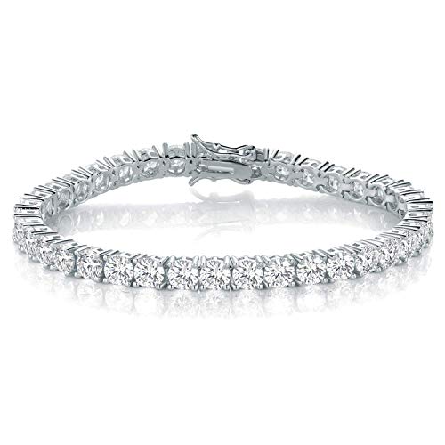 NRRN GMESME 18K White Gold Plated 4.0 Round Cubic Zirconia Classic Tennis Bracelet 7.5 Inch