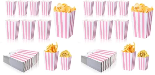 Image of 40 Pcs Paper Pink Popcorn Boxes, Pink Popcorn Bags with White Striped, Popcorn Boxes for Party, Popcorn Holders for Party Birthday Favor Supplies.(40 boxes small) (Pack of 2)