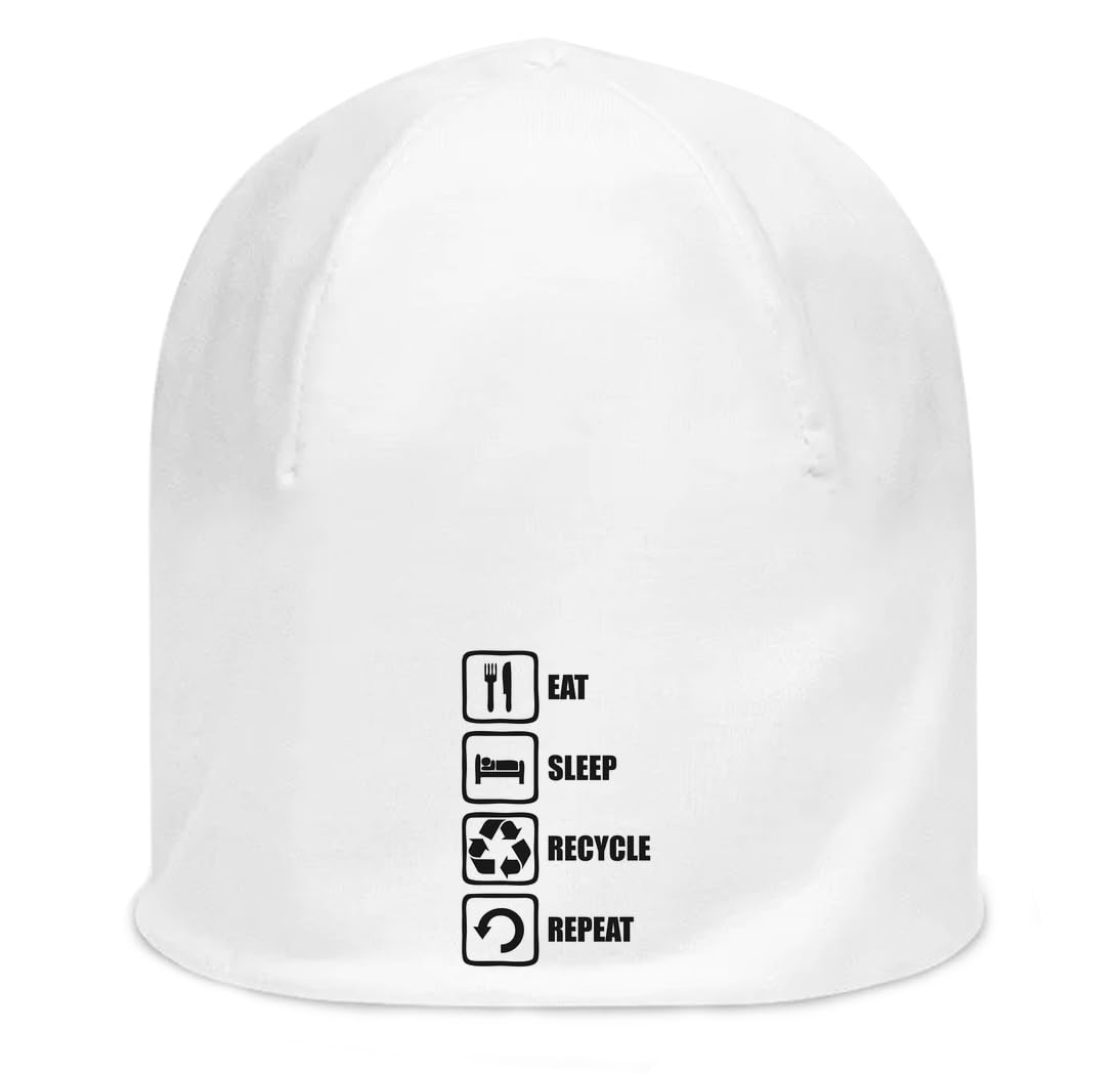 Bonnet unisexe coton fin blanc Eat Sleep Recycle Repeat stretch - 3