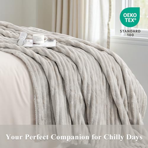 Aisbo Sherpa Fluffy Blanket Throws Beige - Image 4