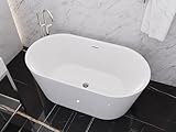 ANZZI Freestanding Bathtub 55 In Acrylic Soaking Tub Flat Bottom One Piece Marine Grade Build Glossy White Center Drain Chrome Overflow 73 Galon 55.12 x 29.53 x 22.83'' In Chand Series | FT-AZ098-55