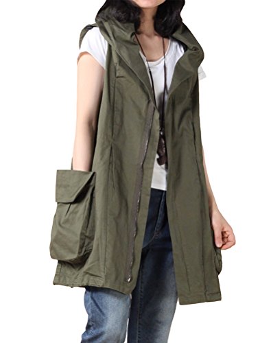Mordenmiss Women's Sleeveless Coat Big Pockets Waistcoat Travel Hoodie Vest Style 1 XXL Army Green