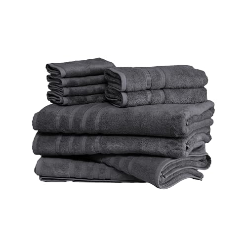 Mosobam 10 Piece Luxury Turkish XL Bath Sheet and Mat Bundle, Charcoal Gray