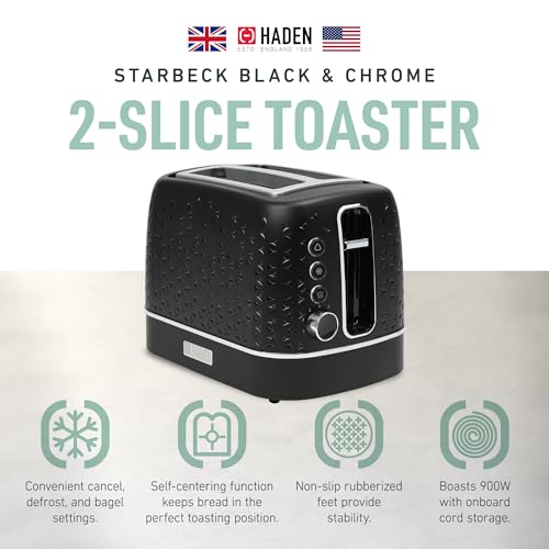 Image of Haden Starbeck 2 Slice Wide Slot Stainless Steel Toaster, Black & Chrome