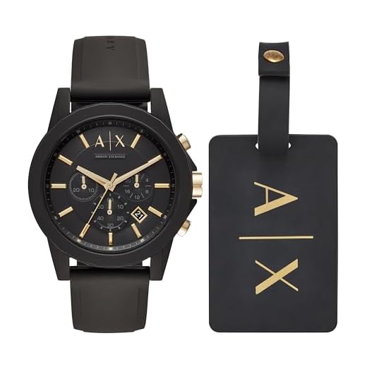 AX ARMANI EXCHANGE Men's Chronograph Black Silicone Strap & Luggage Tag Gift Set (Model: AX7105)