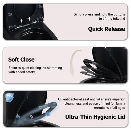 1.1/1.60 GPF Dual-Flush One Piece Toilet, Water-Saving Elongated Comfort Height Floor Mounted, Soft Closing Seat, 1000 Gram Map Flushing Score Toilet, Matte Black 23T02-MB (Black-2) - Thumbnail 5