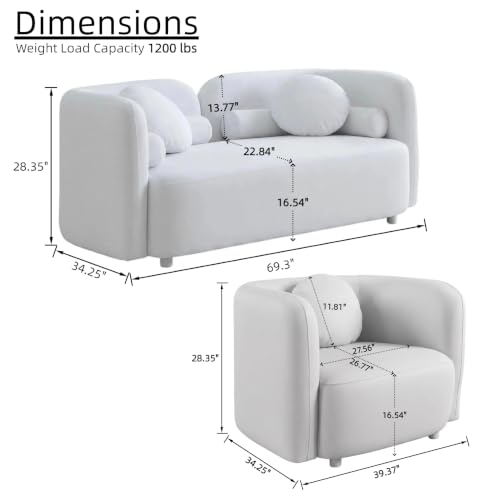 Image of 3 Piece Curved Loveseat Set for Living Room, Boucle Couch Set with 2 Modern 2-Seater Loveseats & Accent Chair, Deep Seat Conversation Seating for Apartment, Open Concept Spaces & Home Office