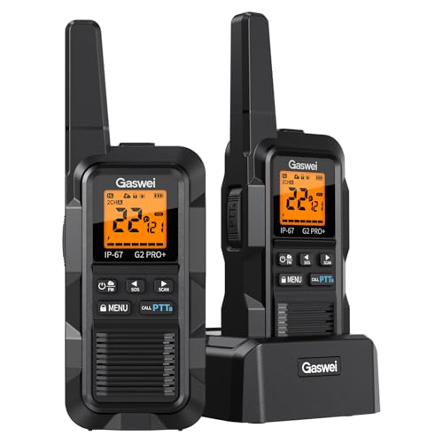 Gaswei G2pro+ Heavy Duty Walkie Talkies for Adults，Rechargeable Long Range Two Way Radios 2 watts ，NOAA Weather，FM Radio，IP67 Waterproof，VOX ，Double PTT，Li-ion Battery (2 Pack - Black)