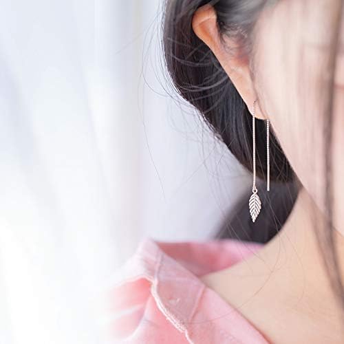 SLUYNZ 925 Sterling Silver Leaf Dangle Earrings Chain for Women Teen Girls Long Threader Earrings Tassel