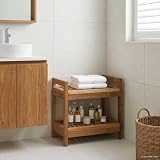 LoogCape Scaffale da bagno in legno di teak massiccio naturale, 45 x 30 x 45 cm, 2 ripiani, per bagno, WC, cassettiera portaoggetti accanto al rubinetto e organizer da parete