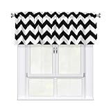 USHJNV Classic Black White Chevron Zigzag Pattern Valance for Windows 1 Piece, Short Kitchen Bedroom Curtain with Rod Pocket 54' x 18'
