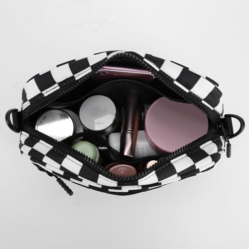 Small Crossbody Bag Checkered Purses for Women Nylon Shoulder Handbag Purse Camera Bag with Guitar Strap4