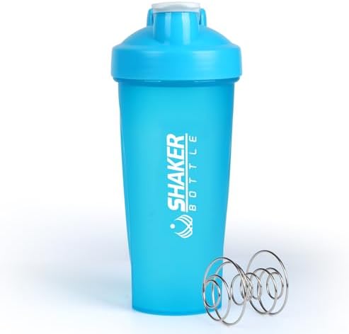 Shaker Bottle,600ml Classical Protein Shaker Cup with Mixing Ball for Smooth blending, Leak-Proof GYM Workout Water Bottles for protein& Smoothie Shake，Bpa Free (20oz / Blue)