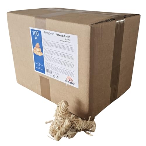 Sunrise Encendedor natural ecológico 1 kg para chimenea, para encender fuego, rizos de lana, encender leña, camping, barbacoa, encender leña, horno, chimenea, hoguera, barbacoa (100 unidades)